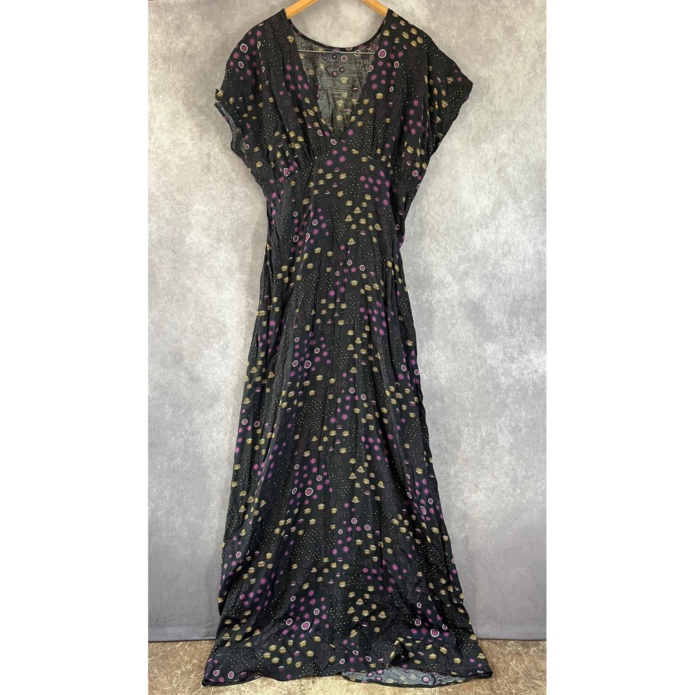 ModCloth‎ Maxi Dress Womens Large Black Celestial Sun Moon Print V-Neck Empire